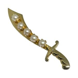 Vintage Gold tone and Pearl Brooch sword dagger knife pin